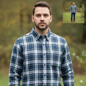 L.L. Bean Men's Flannel Shirt M Traditional Fit Blue Green Plaid Outdoor Hiking